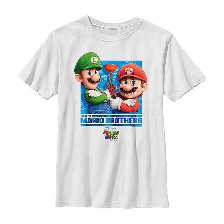 The Super Mario Bros. Movie Little & Big Kid Boys Crew Neck Short Sleeve Regular Fit Super Mario Graphic T-Shirt, X-small, White