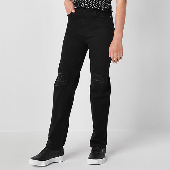 Thereabouts Little & Big Girls High Rise Mom Jean, Color: Black Ripped ...