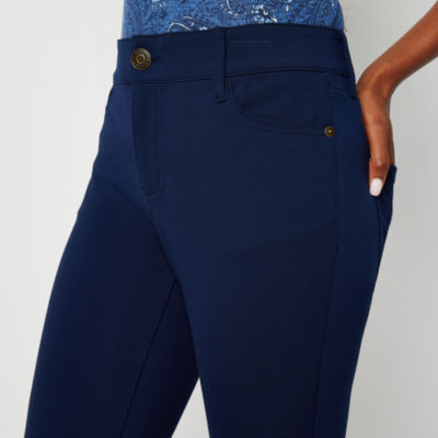 Liz Claiborne Ponte Sara Womens Mid Rise Slim Pant, Color: Sig Navy ...