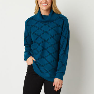 Liz Claiborne Womens Cowl Neck Long Sleeve Animal Pullover Sweater ...