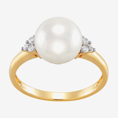 Certified Sofia™  Cultured Freshwater Pearl & Lab-Created White Sapphire 14K Gold Cocktail Ring