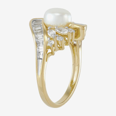 14K Gold Over Silver Cultured Freshwater Pearl & Lab-Created White Sapphire Ring