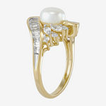 14K Gold Over Silver Cultured Freshwater Pearl & Lab-Created White Sapphire Ring