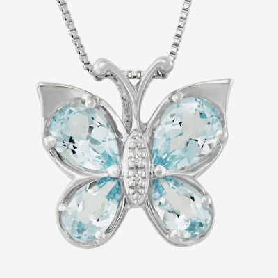 Aquamarine & Diamond-Accent Butterfly Pendant Necklace