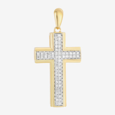 Mens /4 CT. T.W. Natural Diamond 10K Gold Cross Pendant