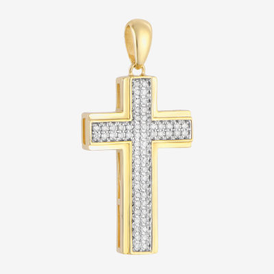 Mens /4 CT. T.W. Natural Diamond 10K Gold Cross Pendant