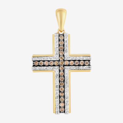 Mens 1/2 CT. T.W. Mined Champagne Diamond 10K Gold Cross Pendant