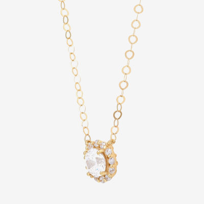 Womens White Cubic Zirconia 10K Gold Round Pendant Necklace