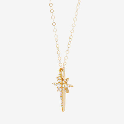 Womens White Cubic Zirconia 10K Gold Star Pendant Necklaces
