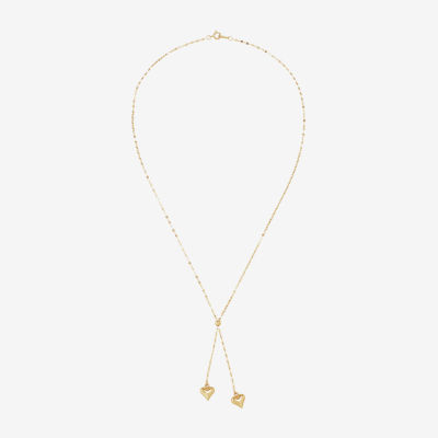 Lariat Style Womens 14K Gold Heart Y Necklace