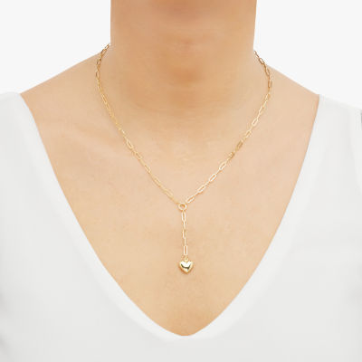 Lariat Style Womens 10K Gold Heart Y Necklace