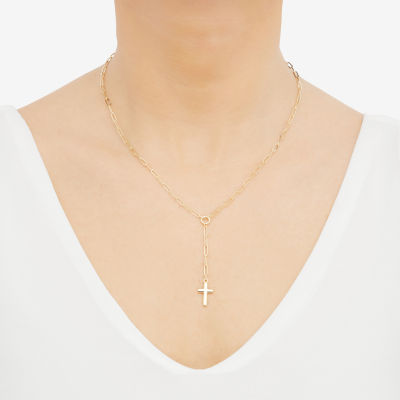 Womens 10K Gold Cross Y Necklace