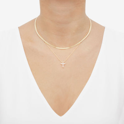 Womens 2-pc. 1/10 CT. T.W. Natural White Diamond 14K Gold Over Silver Sterling Silver Cross Necklace Set