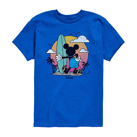 Disney Collection Little & Big Boys Crew Neck Short Sleeve Mickey and Friends Mickey Mouse Graphic T-Shirt, Medium, Blue