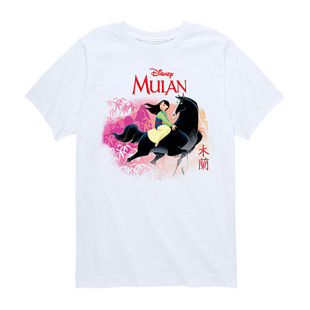 Disney Collection Little & Big Girls Crew Neck Short Sleeve Mulan Princess Graphic T-Shirt, Medium, White