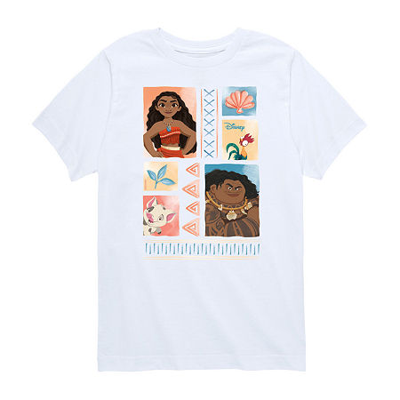 Disney Collection Little & Big Kid Girls Crew Neck Short Sleeve Regular Fit Princess Moana Graphic T-Shirt, Large, White