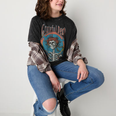 Juniors Grateful Dead Oversized Tee Womens Crew Neck Short Sleeve Graphic T-Shirt