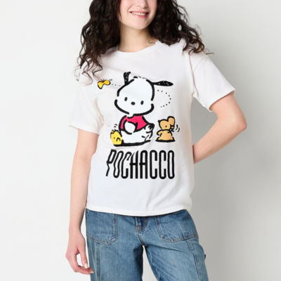 Juniors Pochacco Boyfriend Tee Womens Crew Neck Short Sleeve Hello Kitty Graphic T-Shirt