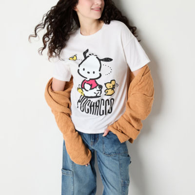 Juniors Pochacco Boyfriend Tee Womens Crew Neck Short Sleeve Hello Kitty Graphic T-Shirt