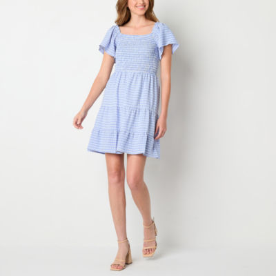 Robbie Bee Short Sleeve Plaid Fit + Flare Dress