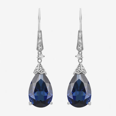 Sterling Silver Lab-Created Blue Sapphire Drop Earrings