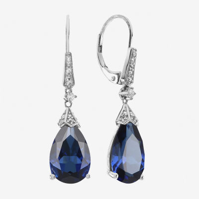 Sterling Silver Lab-Created Blue Sapphire Drop Earrings