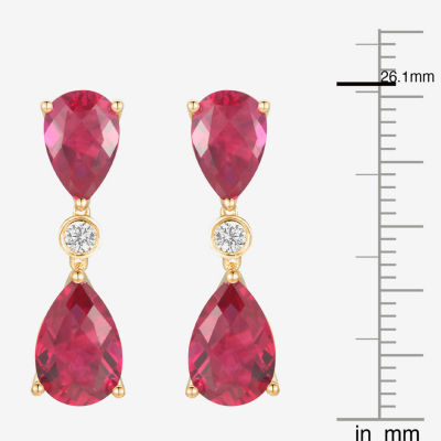 Lab Created Red Ruby 14K Gold Over Silver Drop Earrings
