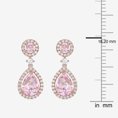 Lab Created Pink Sapphire 14K Rose Gold Over Silver Pear Drop Earrings