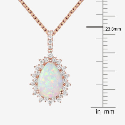 Womens Lab Created White Opal 14K Rose Gold Over Silver Pendant Necklace