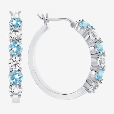 Gemstone & Lab-Created White Sapphire Sterling Silver Hoop Earrings
