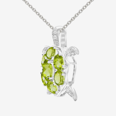 Genuine Peridot & White Topaz Turtle Pendant Necklace