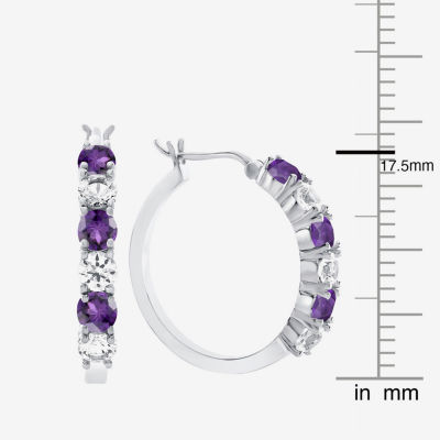 Gemstone & Lab-Created White Sapphire Sterling Silver Hoop Earrings