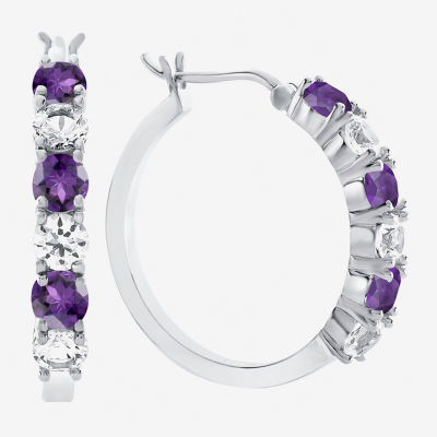 Gemstone & Lab-Created White Sapphire Sterling Silver Hoop Earrings