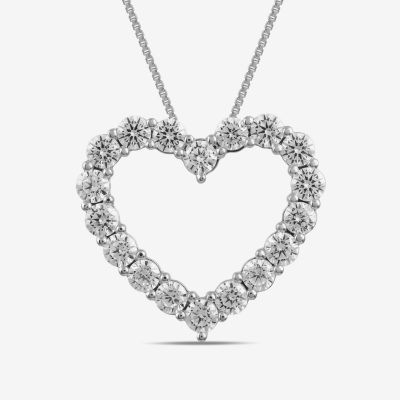 Womens 2 CT. T.W. Lab Grown White Diamond 10K Gold Heart Pendant Necklace