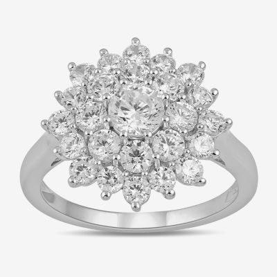 (G / I1) Womens 2 CT. T.W. Lab Grown White Diamond 10K Gold Flower Cluster Cocktail Ring