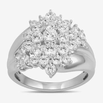 Womens 2 CT. T.W. Lab Grown White Diamond 10K Gold Flower Cluster Cocktail Ring