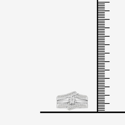 Womens 1/2 CT. T.W. Natural White Diamond 14K White Gold Ring Guard