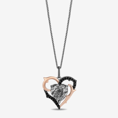 Enchanted Disney Fine Jewelry Villains Womens 1/6 CT. T.W. Genuine Black Quartz Sterling Silver Heart Maleficent Pendant Necklace