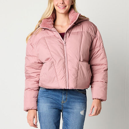 Arizona Heavyweight Womens Juniors Puffer Jacket, X-small, Pink