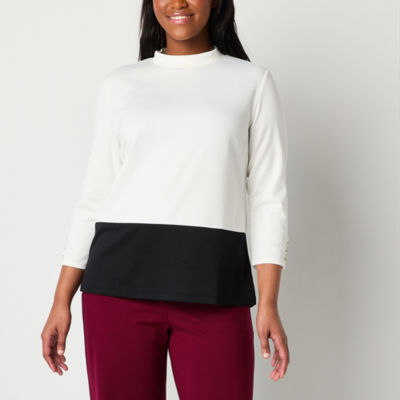 Liz Claiborne Womens 3/4 Sleeve Mock Neck Top