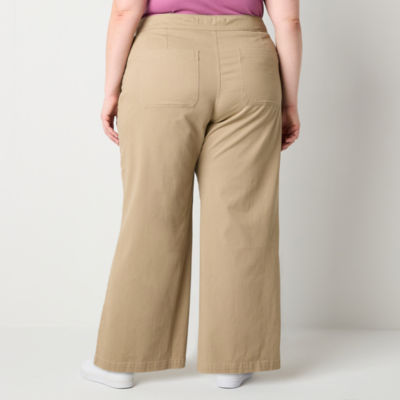 St. John's Bay Mariner Wide Leg Womens Plus Wide Leg High Rise Trouser