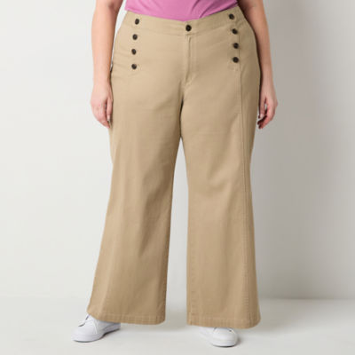 St. John's Bay Mariner Wide Leg Womens Plus Wide Leg High Rise Trouser