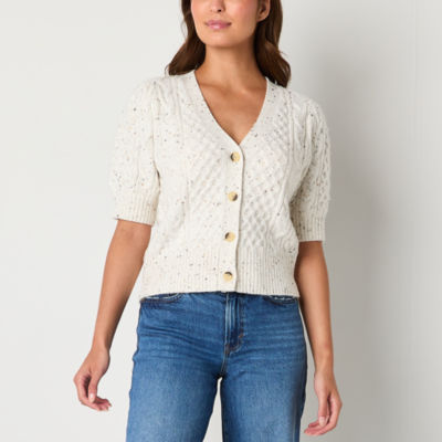 a.n.a Womens Elbow Sleeve Button Open Front Cardigan