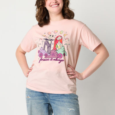 Juniors Nightmare Before Christmas Jack And Sally Boyfriend Tee Womens Crew Neck Short Sleeve Graphic T-Shirt