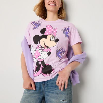 Juniors Minnie Butterflies Boyfriend Tee Womens Crew Neck Short Sleeve Mickey and Friends Graphic T-Shirt