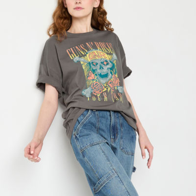 Juniors Guns N Roses Oversized Tee Womens Crew Neck Short Sleeve Graphic T-Shirt