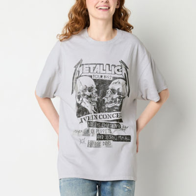 New World Juniors Metalica And Justice For All Oversized Tee Womens Crew Neck Short Sleeve Graphic T-Shirt
