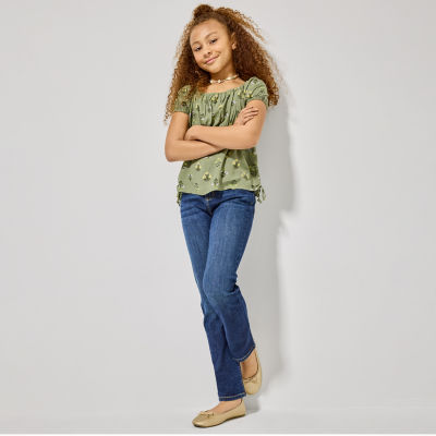 Thereabouts Little & Big Girls Adjustable Waist Stretch Fabric Superflex Mid Rise Straight Leg Jean