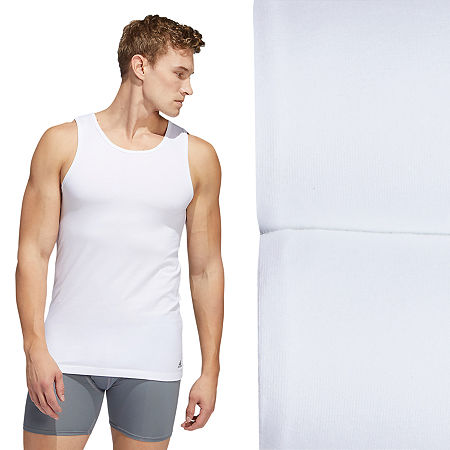 adidas Stretch Mens 2 Pack Tank, Small, White