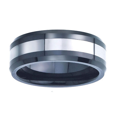 Mens 8mm Tungsten Carbide & Black Ceramic Wedding Band, 8